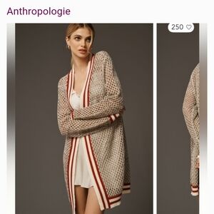 Anthropologie Beige and Red Open-Front Cardigan